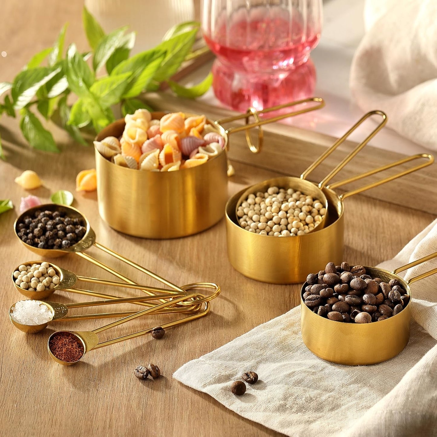 Measuring Cups and Spoons Set, Kaloo 8PCS Stainess Steel Metal Measuring Cups, Gold Finish, Ideal for Cooking and Baking