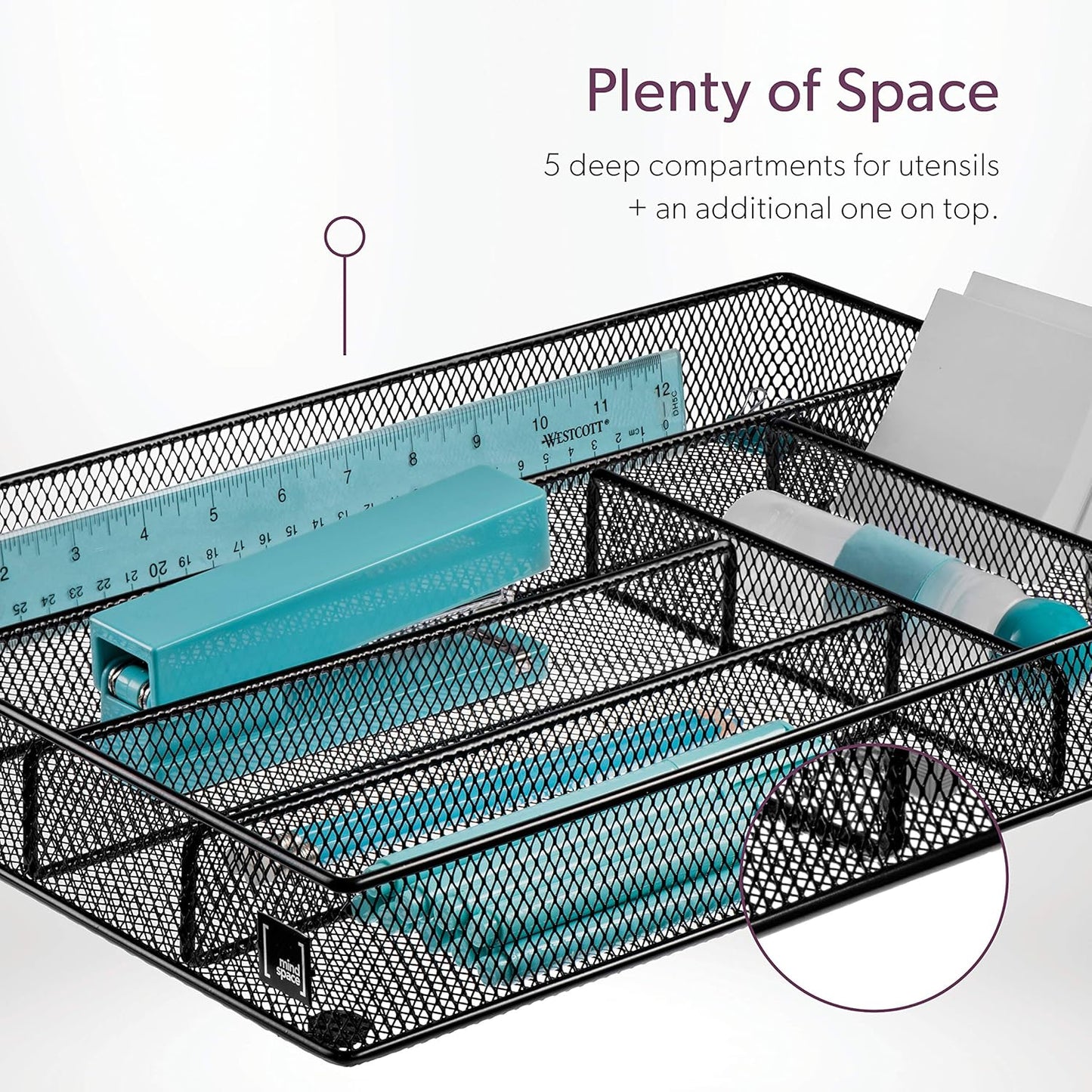 Mindspace Cutlery Organizer Silverware Tray with 6 Compartments | Kitchen Utensil Drawer Organizer | Silverware Tray for Drawer | The Mesh Collection, Silver