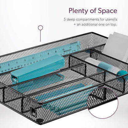 Mindspace Cutlery Organizer Silverware Tray with 6 Compartments | Kitchen Utensil Drawer Organizer | Silverware Tray for Drawer | The Mesh Collection, Silver
