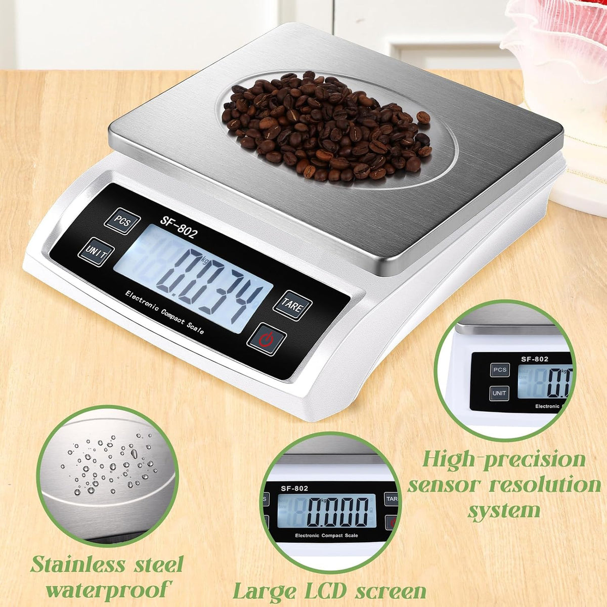 Large Digital Kitchen Scale 66LB 30kg Commercial Food Scale, Silver