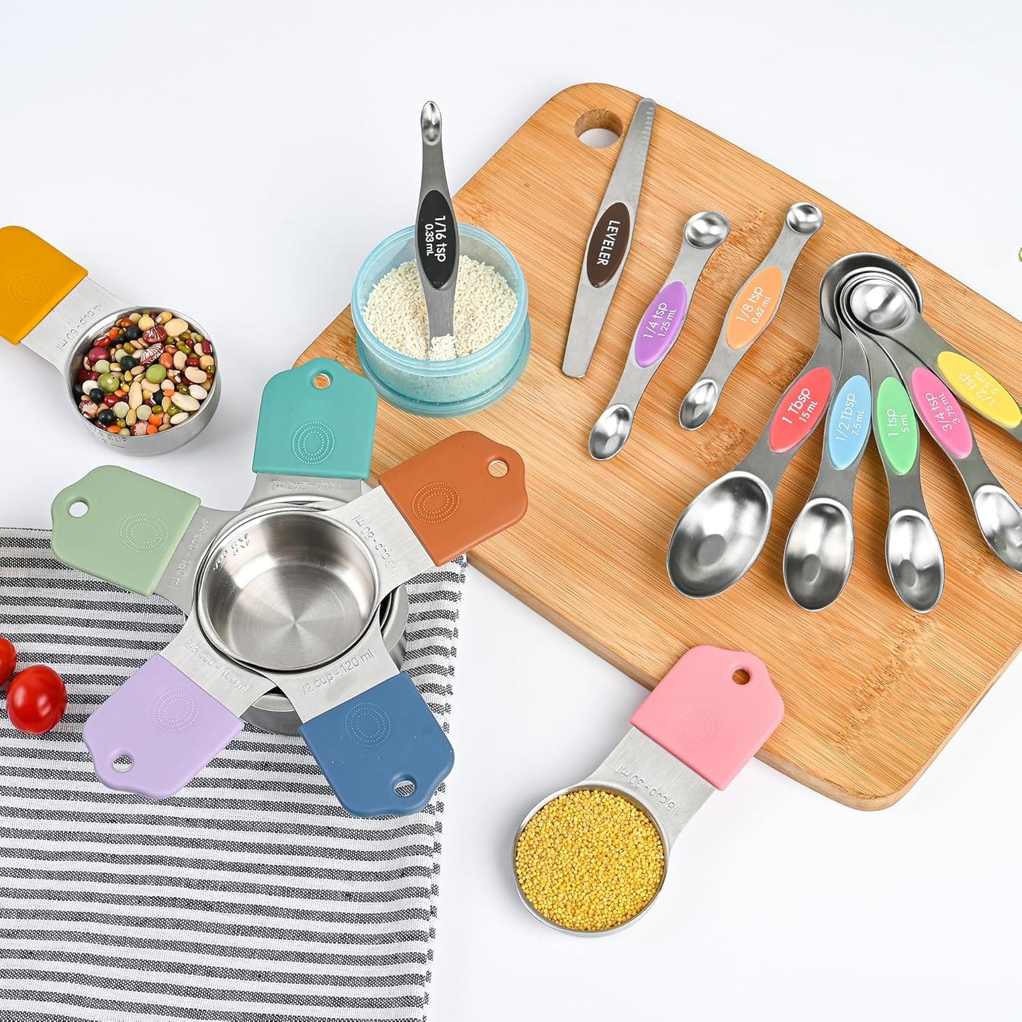 Smithcraft Measuring Cups and Spoons Set 16, Metric & US Stainless Steel Magnetic Measuring Cups and Spoons Set for Baking & Kitchen, Dry & Liquid Metal Measure Cups & Spoons with Leveler