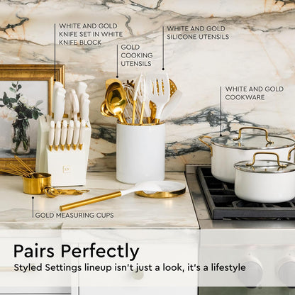 Gold Cooking Utensils with Measuring Cups and Spoons Set - 13-Piece Luxury Gold Kitchen Accessories Includes Metal Measuring Cups and Spoons for Baking, Cooking, and Elegant Kitchen Decor
