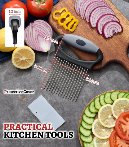 Large Onion Slicer Holder, Stainless Steel Onion Holder for Slicing, Onion Cutter Vegetable Chopper with 14 Sharp Needles for Slicing of Tomato Avocados & Meat Tenderizer, Kitchen Gadgets for Cooking