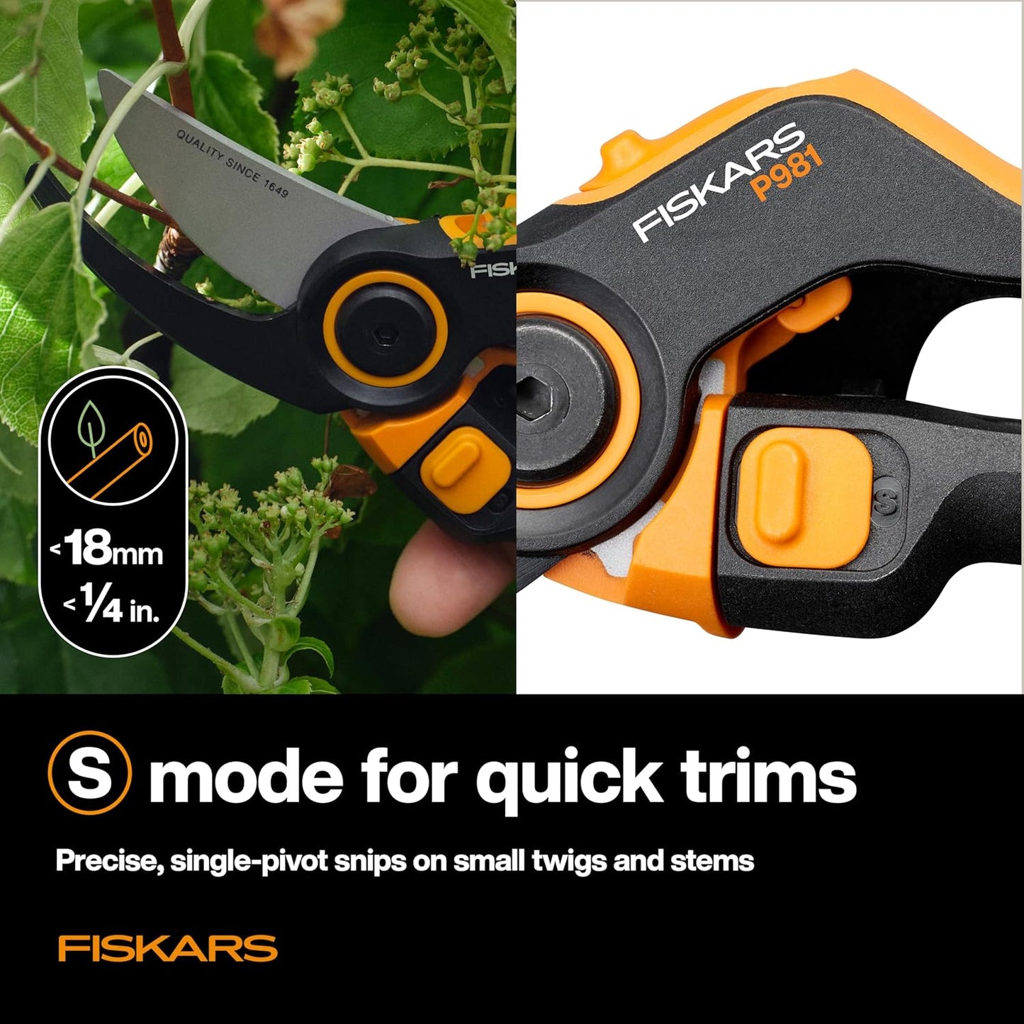 Fiskars PowerGear2 Pruning Shears, Patented Gear Technology & Cam Mechanism Multiplies Leverage, Hardened Steel Bypass Blade, Contoured Rolling Handle Reduces Hand Fatigue, 3/4" Cut Capacity