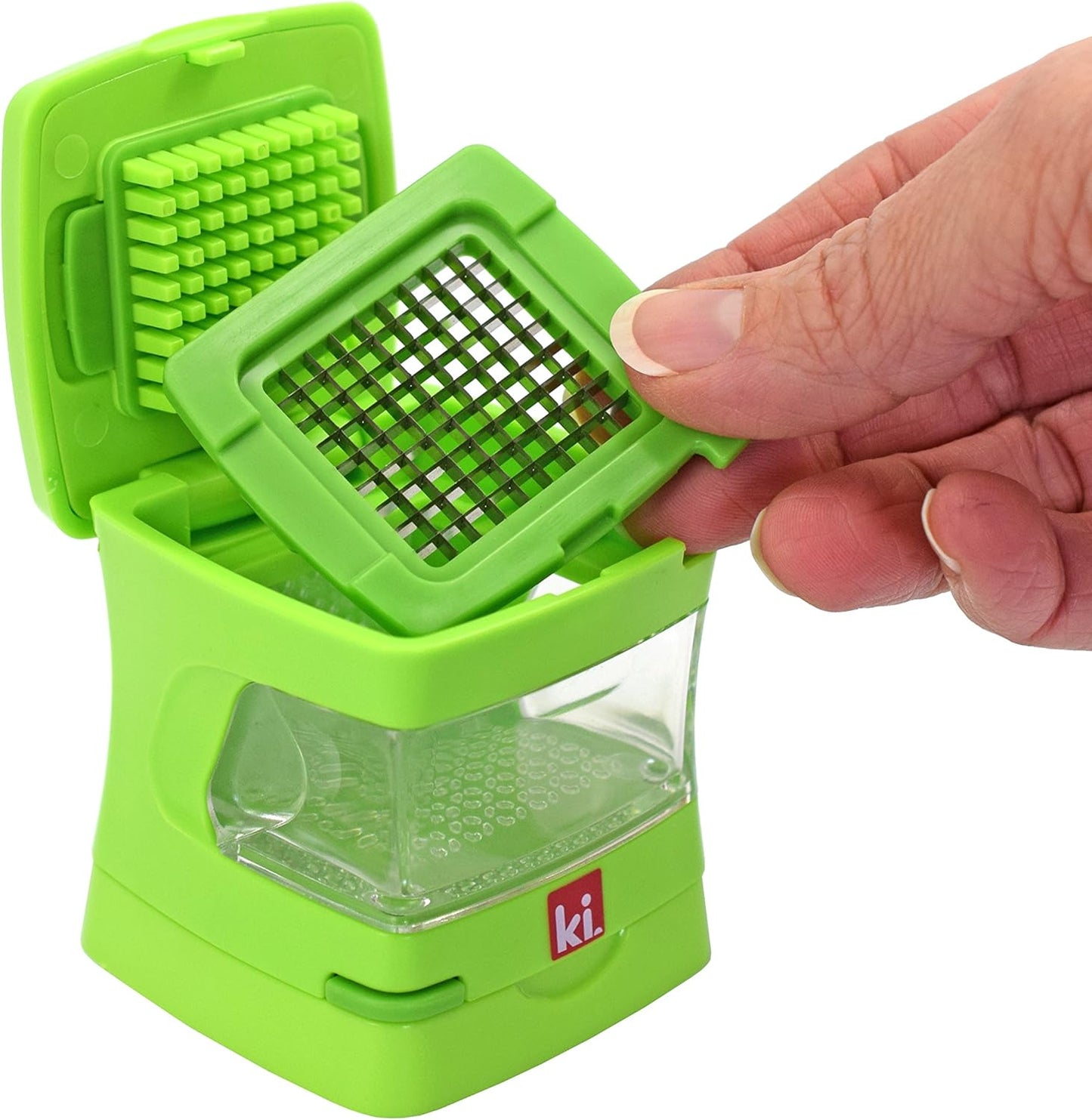 Garlic-A-Peel Garlic Press, Crusher, Cutter, Mincer, and Storage Container - Includes Silicone Garlic Peeler - Easy to Clean - Stainless Steel Blades – (Black), standard