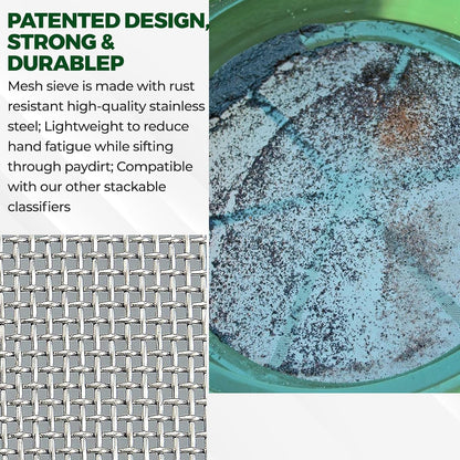 SE 13.25 Inch Wide Stackable Classifier Gold Prospecting Pan - 1/8 Inch Stainless Steel Mesh Sifting Pan, Green