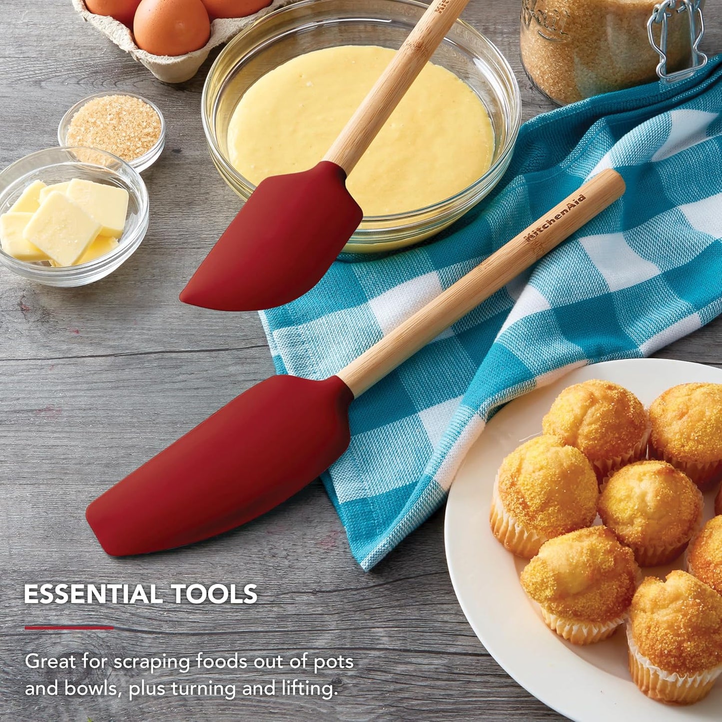 KitchenAid Bamboo Spatula Set, 2-Piece, Aqua Sky