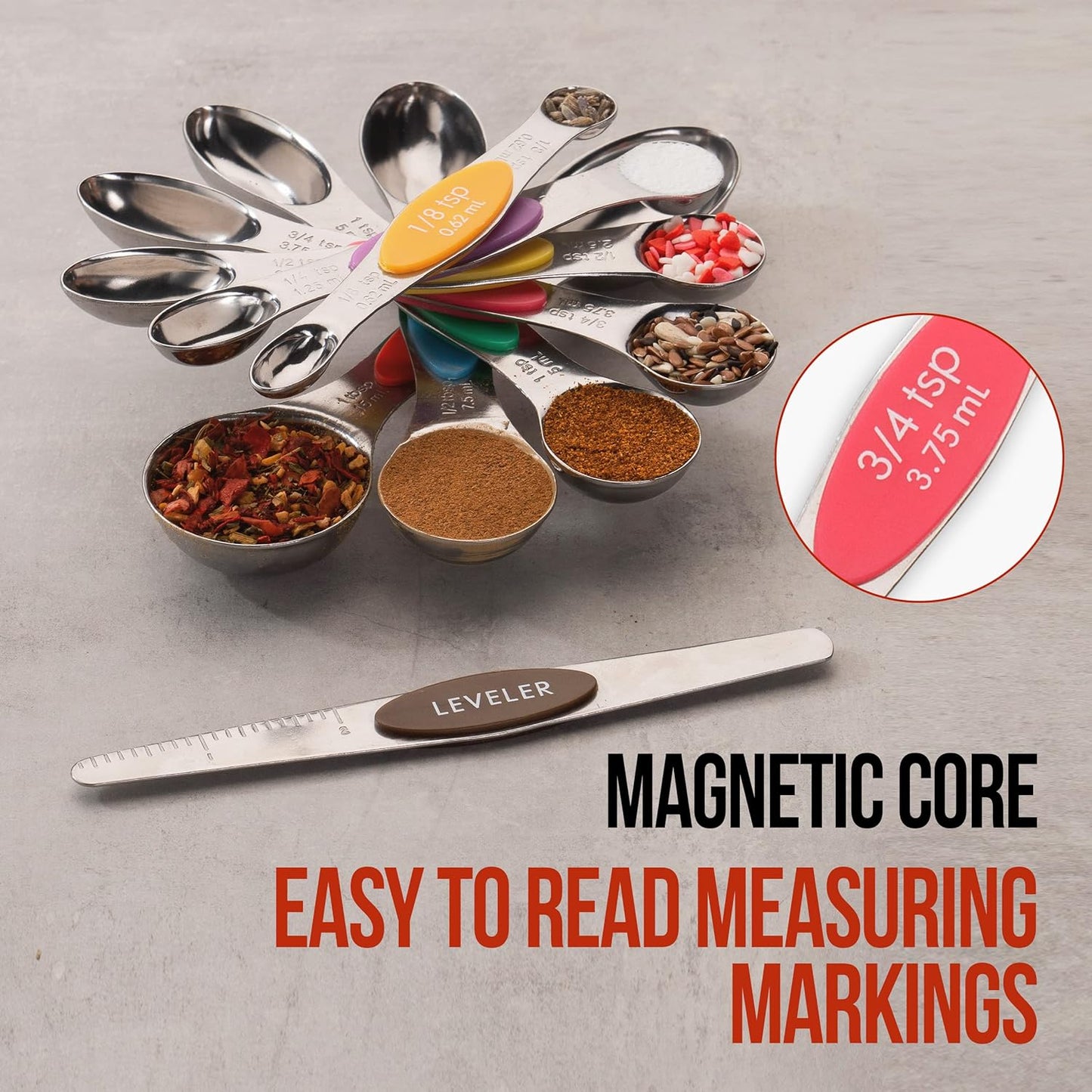 Magnetic Measuring Spoons Set Stainless Steel Stackable Teaspoons Tablespoons Dual Sided Measure Spoon set of 8 for Measuring Dry and Liquid Ingredients