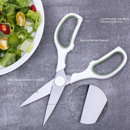 Linoroso Kitchen Scissors All Purpose Kitchen Shears with Magnetic Holder, Soft Grip Handle Cooking Scissors Dishwasher Safe with Come Apart Blade Heavy Duty Scissors for Meat, Vegetable, Herb, Black