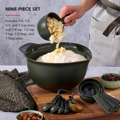 KitchenAid Universal Easy To Read Measuring Cup and Spoon Set with Soft Grip Handle for Maximum Control, Hang Hole and Nesting For Easy Storage, Dishwasher Safe, 9 Piece, Pistachio