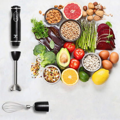 Moss & Stone Hand Blender With Egg Whisk & Chopper, Powerful 300 Watt - Stick Blender, Hand Mixer Set Stainless Steel Shaft & Blades, White Handheld Blender With Ergonomic Handle