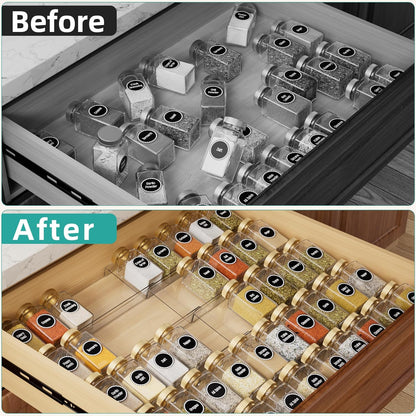 MIUKAA Clear Acrylic Spice Drawer Organizer, 4 Tier- 2 Set Expandable From 13" to 26" Drawer Seasoning Organizer, Kitchen Spice Rack Tray for Drawer/Countertop (Jars not included)