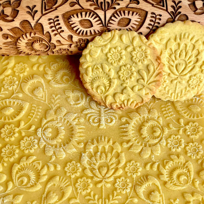 FLOWERING VINE Embossing Rolling Pin. Laser Engraved Dough Roller with Climbing Flowers Pattern for Embossed Cookies or Pottery by Algis Crafts
