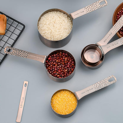 Measuring Cups Set, 18/8 Stainless Steel Measuring Cups and Spoons Set, 8 Kitchen Measuring cups & 9 Baking Measuring Spoons & Magnetic Conversion Chart&Leveler&Rings-Metal Measure Cups&Spoons