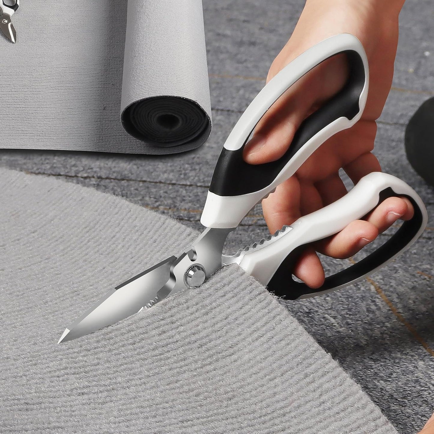 BoFuYuan Utility Scissors Heavy Duty: 8-Inch sharp Scissors All Purpose heavy duty, Serrated Blades Cut Carpet, Cardboard, Wire, Leather, Fabric, Multipurpose Shears for Kitchen, Garden, Office, Craft