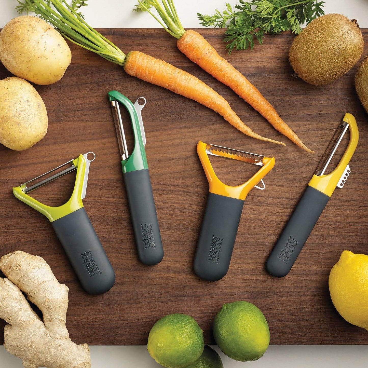 Joseph Joseph Multi-Peel Y-shaped Peeler Easy Grip Handles Stainless Steel Blade for Kitchen Vegetable Fruit, Light Green