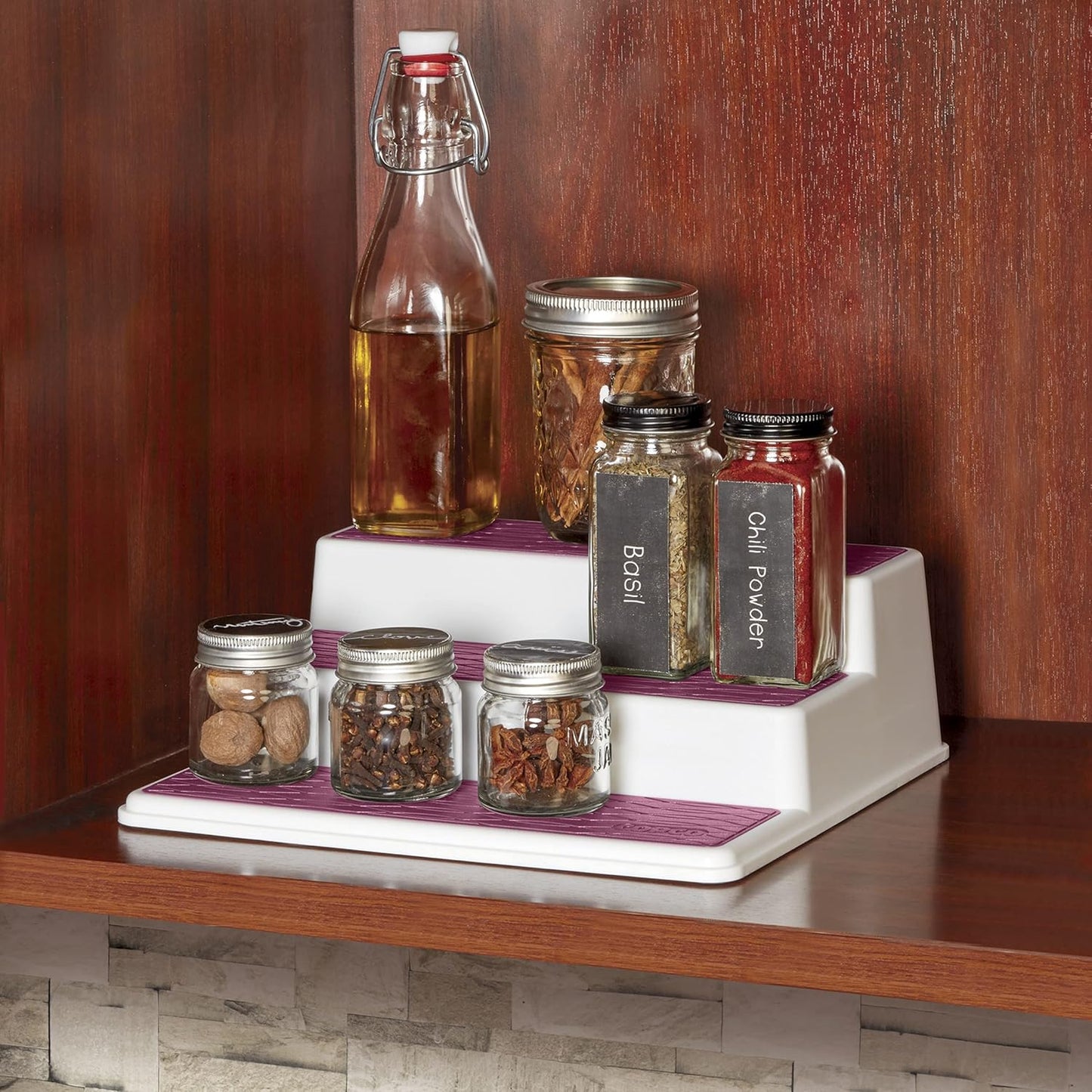Copco Grey 2 Non-Skid 3-Tier Spice Rack Organizer for Pantry, 2-Pack, 10-Inch