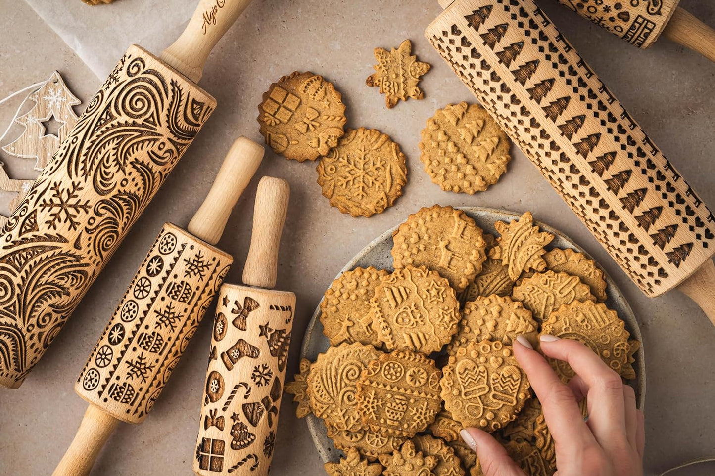 Embossing Rolling Pin SHELLS. Dough and Clay Roller for Embossed Cookies and Pottery. Cookie and Ceramic Stamp. Backing Gifts for Women by Algis Crafts