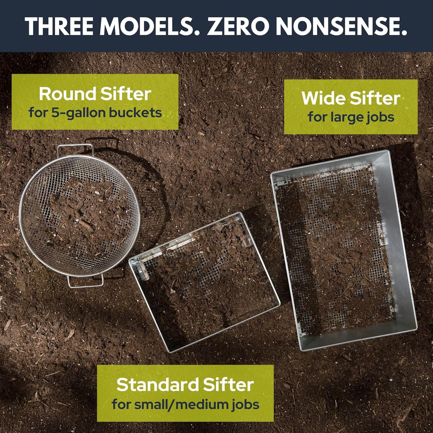 Soil Sifter, Wide Size (17.5 x 11.5 inches) with 1/4-inch Mesh, Garden Sieve for Dirt, Sand, Rocks, and Compost