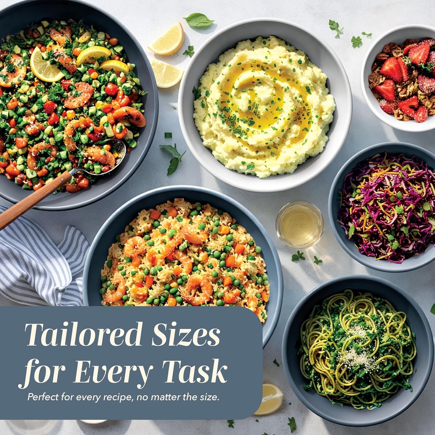 COOK WITH COLOR Mixing Bowls with Lids - 12 Piece Plastic Nesting Bowls Set includes 6 Prep Bowls and 6 Lids, Microwave Safe Mixing Bowl Set, Sage Embossed - Colors B