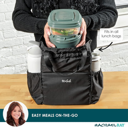 Rachael Ray Salad Container For Lunch, Salad Lunch Container For Adults, Salad Bowl Kit With Compartments For Salad Dressing & Toppings, Includes Ice Pack