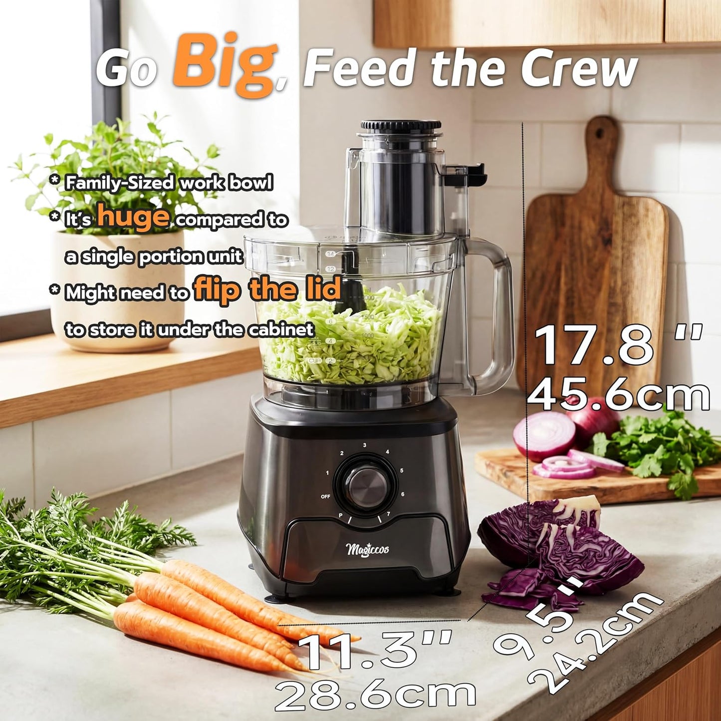 14-Cup French-Fry-Cutter Storage-Drawer Food-Processor - XL Bowl, Large Chute & Storage Drawer, Slicing & Shredding, Chopping & Mixing, For Cheese, Meat & Veggie Prep (Metallic Graphite)