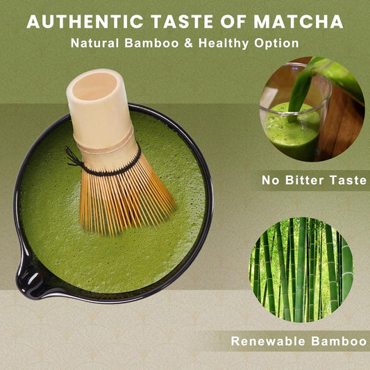 6-Piece Matcha Set, Matcha Whisk (Chasen) & Holder, Matcha Bowl with Spout, Sifter & Spoon, Bamboo & Ceramic, Dark Green