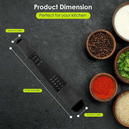 GOCHA Double-Ended Adjustable Measuring Spoon - 9-in-1 Kitchen Tool with Precision Scales (0.5-13ml/g) - Space-Saving Design for Dry & Liquid Ingredients (Black Green)