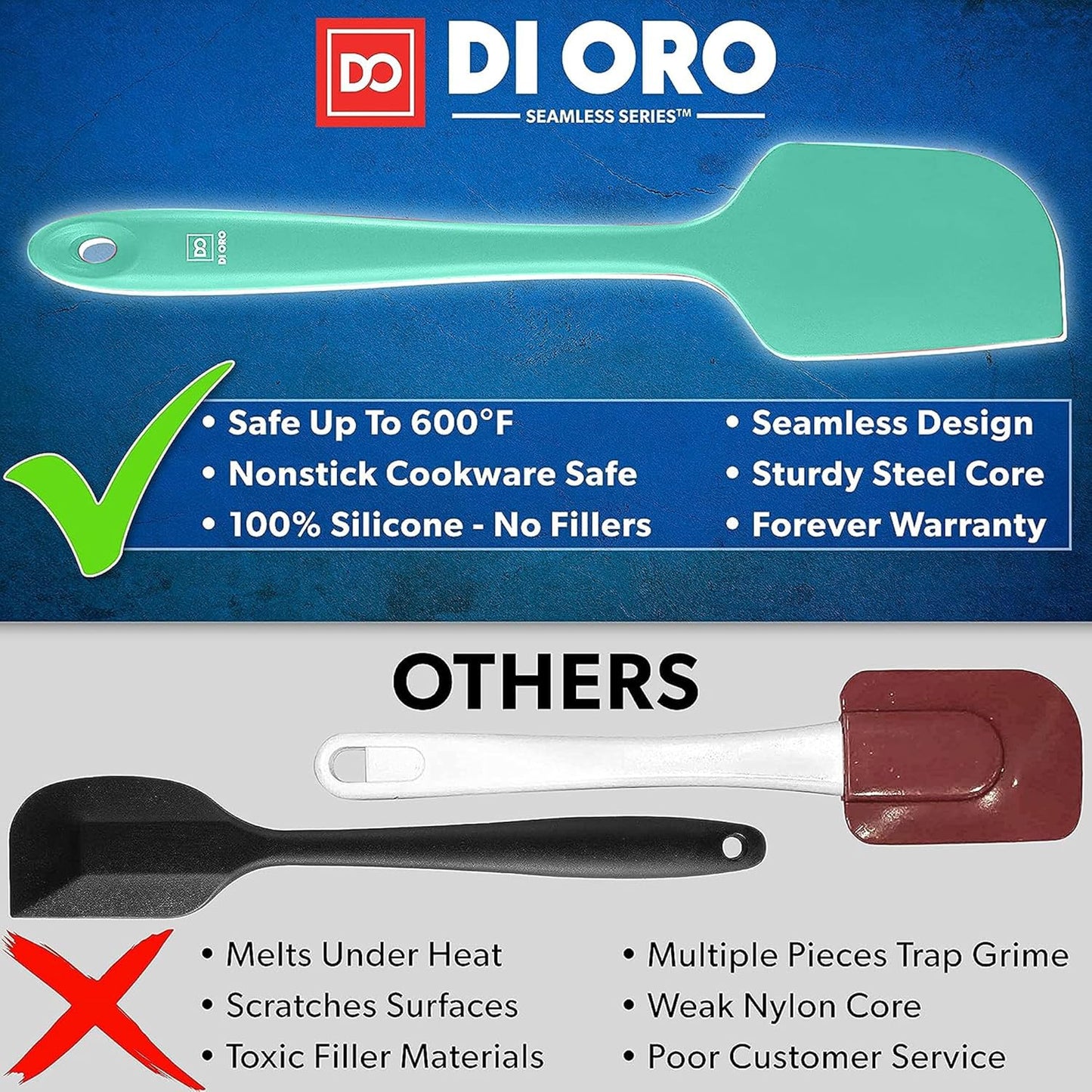 DI ORO Silicone Spatula Set - Rubber Kitchen Spatulas for Baking, Cooking, & Mixing - 600°F Heat-Resistant & BPA Free Silicone Scraper Spatulas for Nonstick Cookware - Dishwasher Safe (4pc, Black)