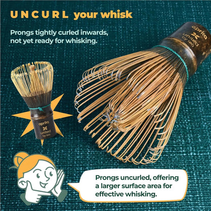 Aprika Life Matcha Bamboo Whisk Set with Holder | 100 Prong Chasen, Bamboo Scoop & Glass Whisk Holder | Matcha Whisk and Holder Starter Kit