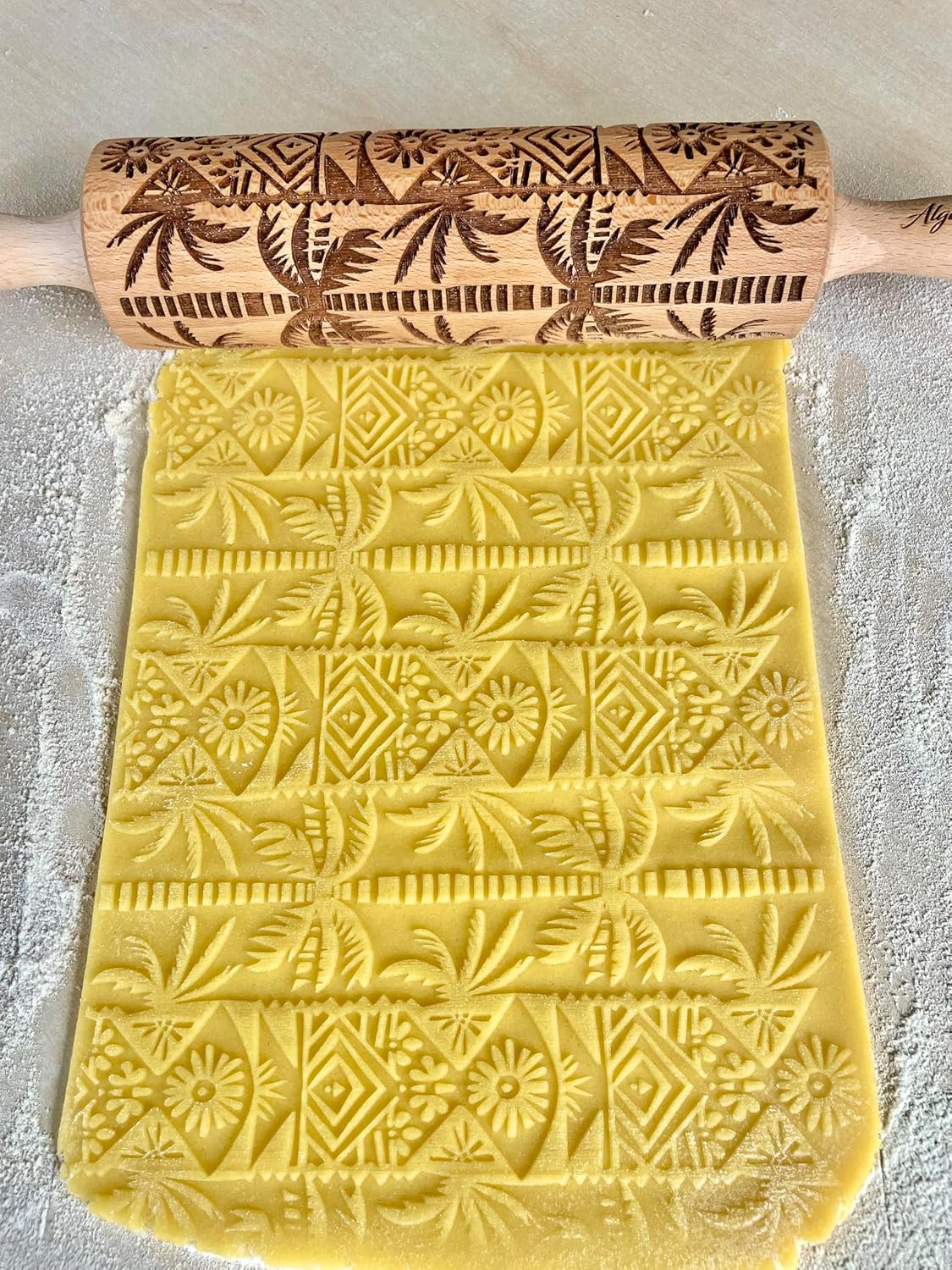 SAKURA TREE Embossing Rolling Pin with Blooming Sakura Flowers Pattern. Dough and Clay Roller for Embossed Cookies Fondant Pottery. Cookie and Ceramic Stamp. Backing Gifts for Women by Algis Crafts