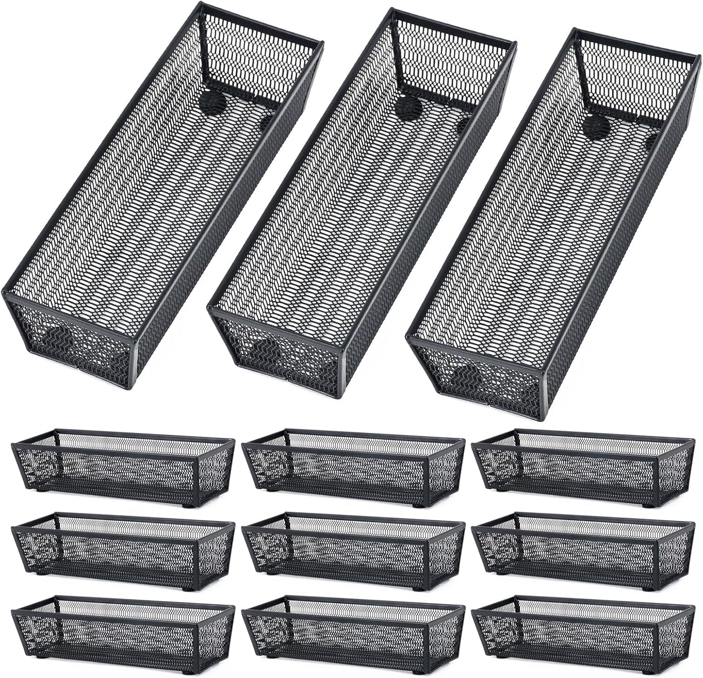 Neudeco Silverware Drawer Organizer - 5 Compartment Cutlery Tray with Non-Slip Feet, Mesh Wire Flatware Storage Divider for Kitchen, Bedroom, Living Room (Silver)