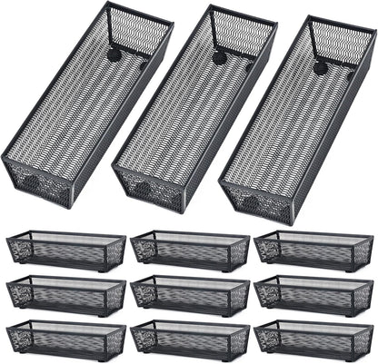 Neudeco Silverware Drawer Organizer - 5 Compartment Cutlery Tray with Non-Slip Feet, Mesh Wire Flatware Storage Divider for Kitchen, Bedroom, Living Room (Silver)