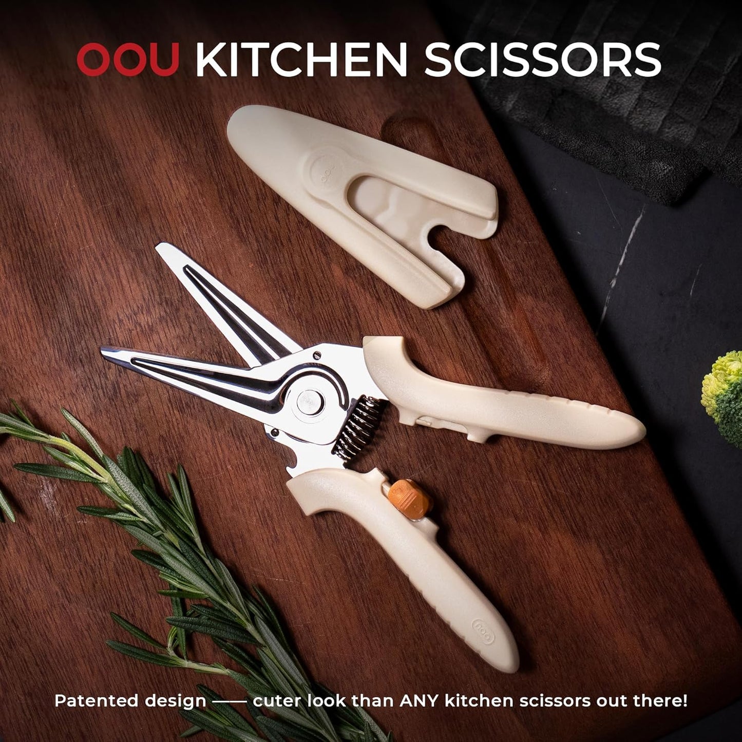OOU Scissors Titanium Kitchen Scissors Heavy Duty, Scissors all Purpose with Bottle Opener & Nutcracker, Dishwasher Safe Kitchen Shears for Meat, Chicken, Vegetables, Seafood & Herbs, Black