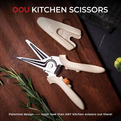 OOU Scissors Titanium Kitchen Scissors Heavy Duty, Scissors all Purpose with Bottle Opener & Nutcracker, Dishwasher Safe Kitchen Shears for Meat, Chicken, Vegetables, Seafood & Herbs, Black