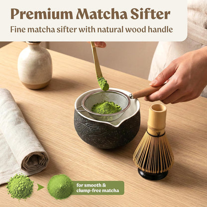 EDELHAUS Matcha Kit Whisk Set (7 Pcs) - Complete Matcha Set, Matcha Bowl with Spout, Whisk with Holder, Bamboo Scoop with Rest and Sifter, Perfect Kit for Matcha Lovers (Sakura Pink)
