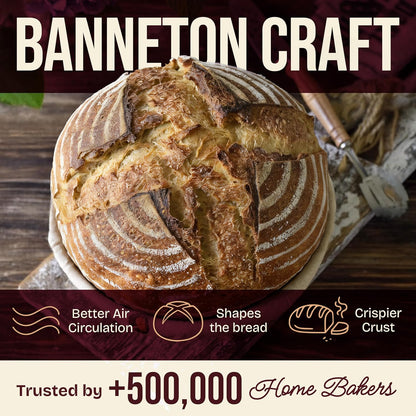 Superbaking Sourdough Starter Kit, 9" Round Banneton Bread Proofing Basket Set, Sourdough Bread Baking Supplies, Sourdough Tools with Silicone Bread Sling, Bread Making Tools, Baking Gifts