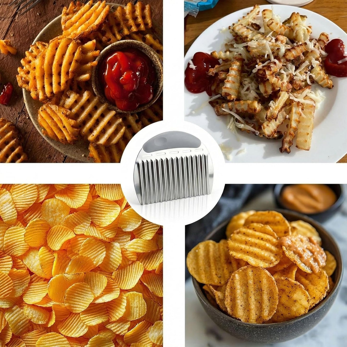 2 Pcs Stainless Steel Crinkle Chopper & French Fry Cutter Heavy Duty Wavy Potato Slicer for Vegetables Fruits Cheese Kitchen Gadget Vegetable Chopping Tool (Black & Yellow)