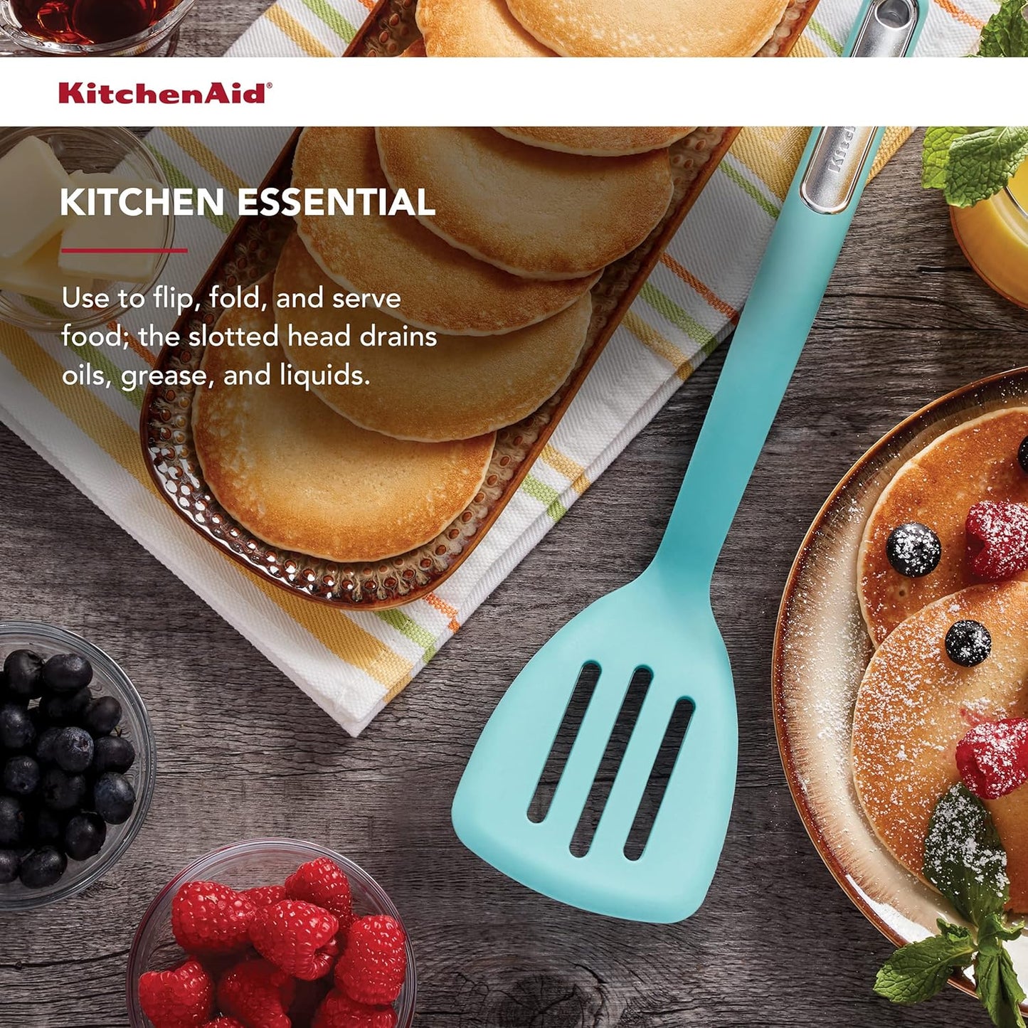 KitchenAid Silicone Slotted Turner, Aqua Sky