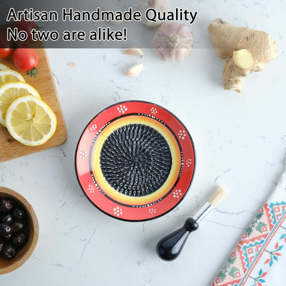 Handmade Ceramic Garlic Grater - 4 Pcs Garlic Press - Natural Ginger & Cheese Grinder - Decorative Mincer - Honey Yellow