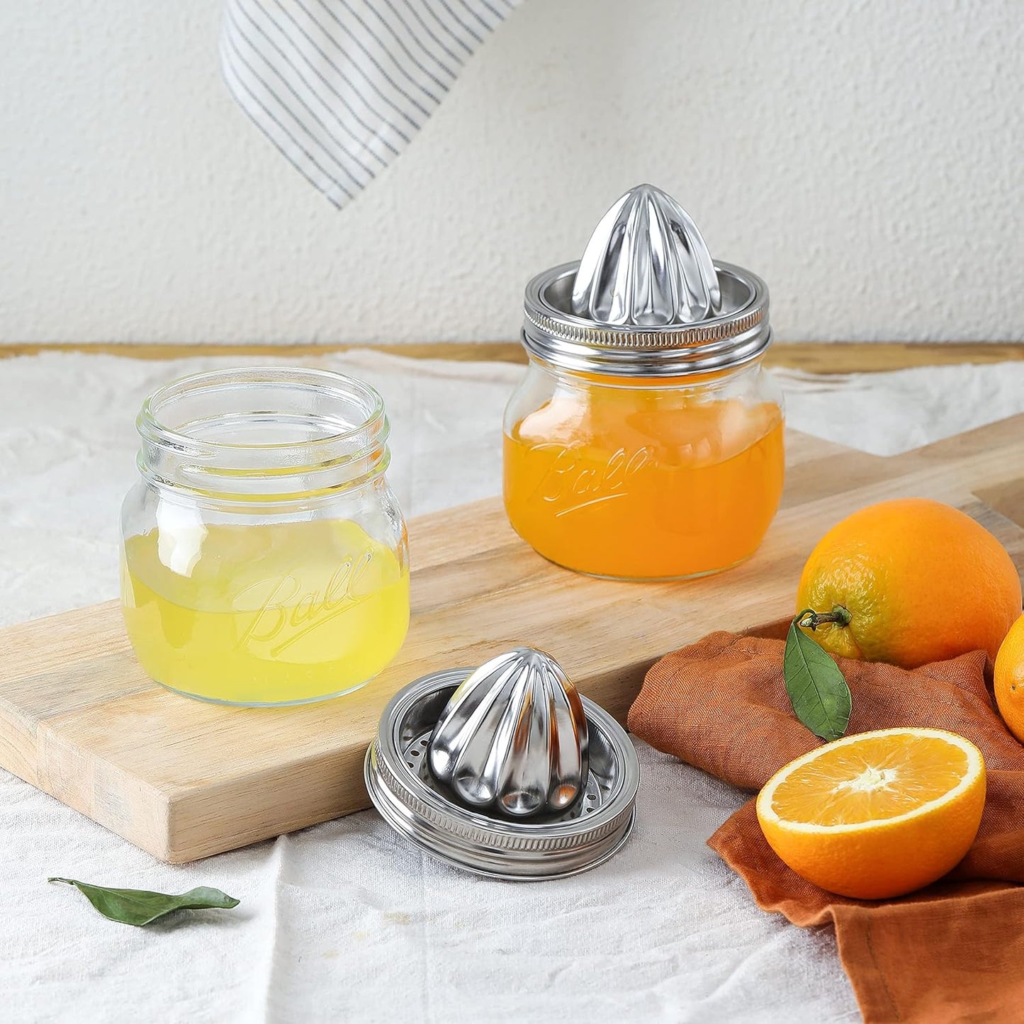 Lemon Lime Orange Manual Juicers Stainless Steel Hand Squeezer with Glass Mason Jars, set of 2 (16 OZ)