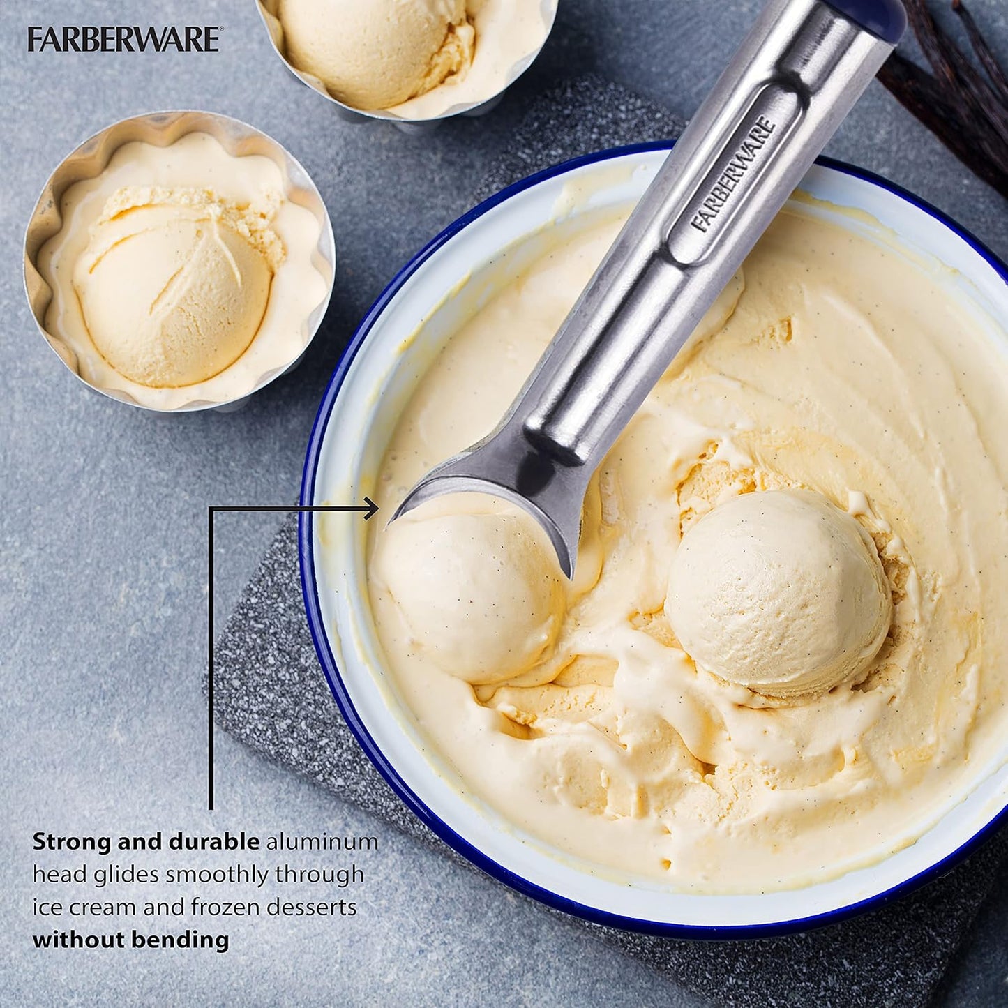 Farberware Professional Ice Cream Scoop, Comfortable Handle, Heavy Duty, Professional Grade Scooper, Get Perfect Shape Scoops, Great for Spooning Frozen Hard Gelato and Sorbet, Cookie Dough, Melon