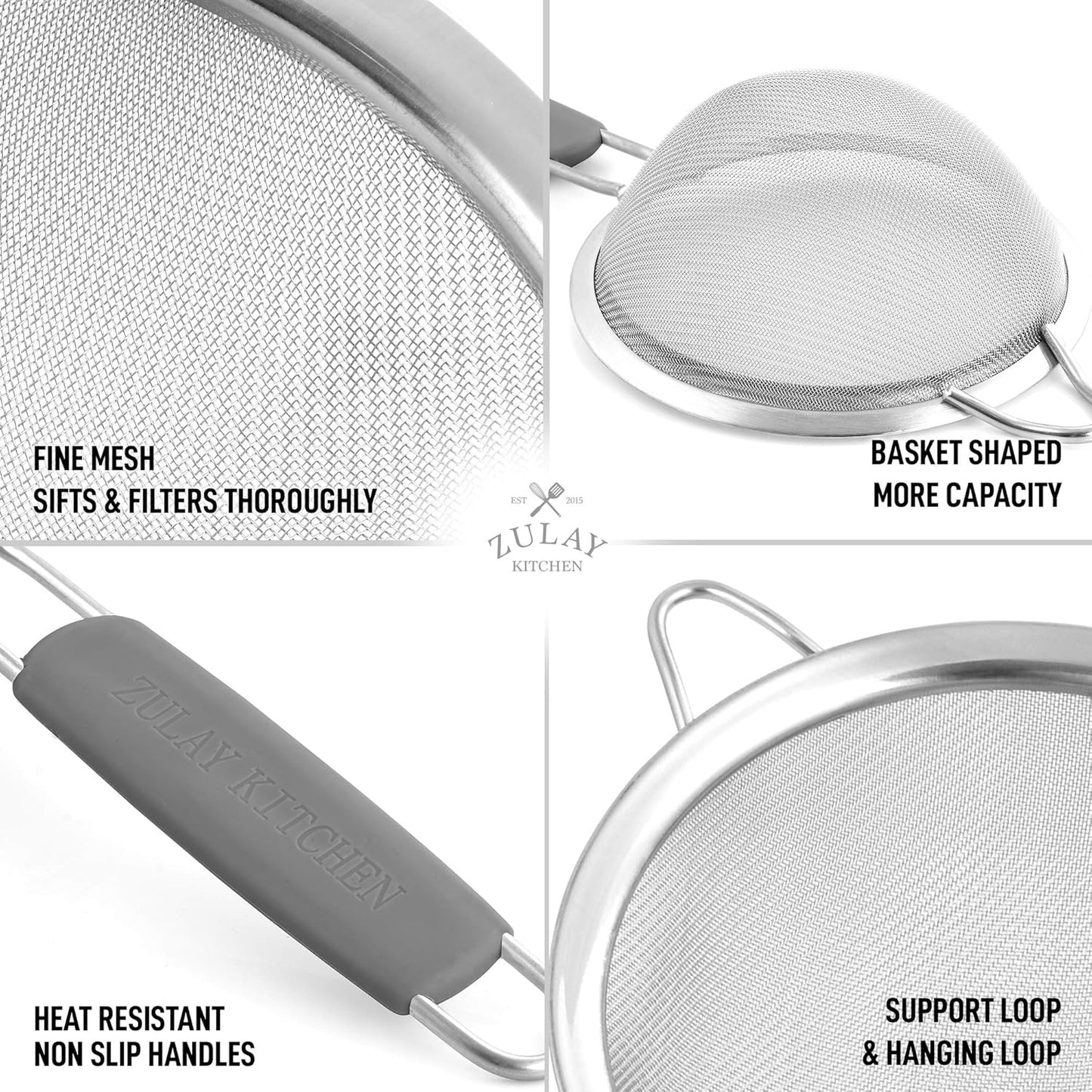 Zulay Kitchen 304 Stainless Steel Fine Mesh Strainer 3.35 in - Strainers Fine Mesh, Tea Strainers for Loose Tea - Perfect for Tea, Cocktails, Juicing, Drinks, Liquids, Matcha, Coffee & More