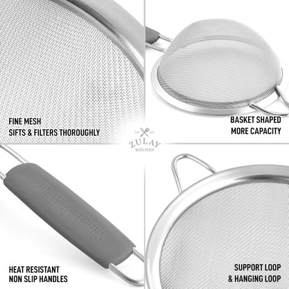 Zulay Kitchen 304 Stainless Steel Fine Mesh Strainer 3.35 in - Strainers Fine Mesh, Tea Strainers for Loose Tea - Perfect for Tea, Cocktails, Juicing, Drinks, Liquids, Matcha, Coffee & More