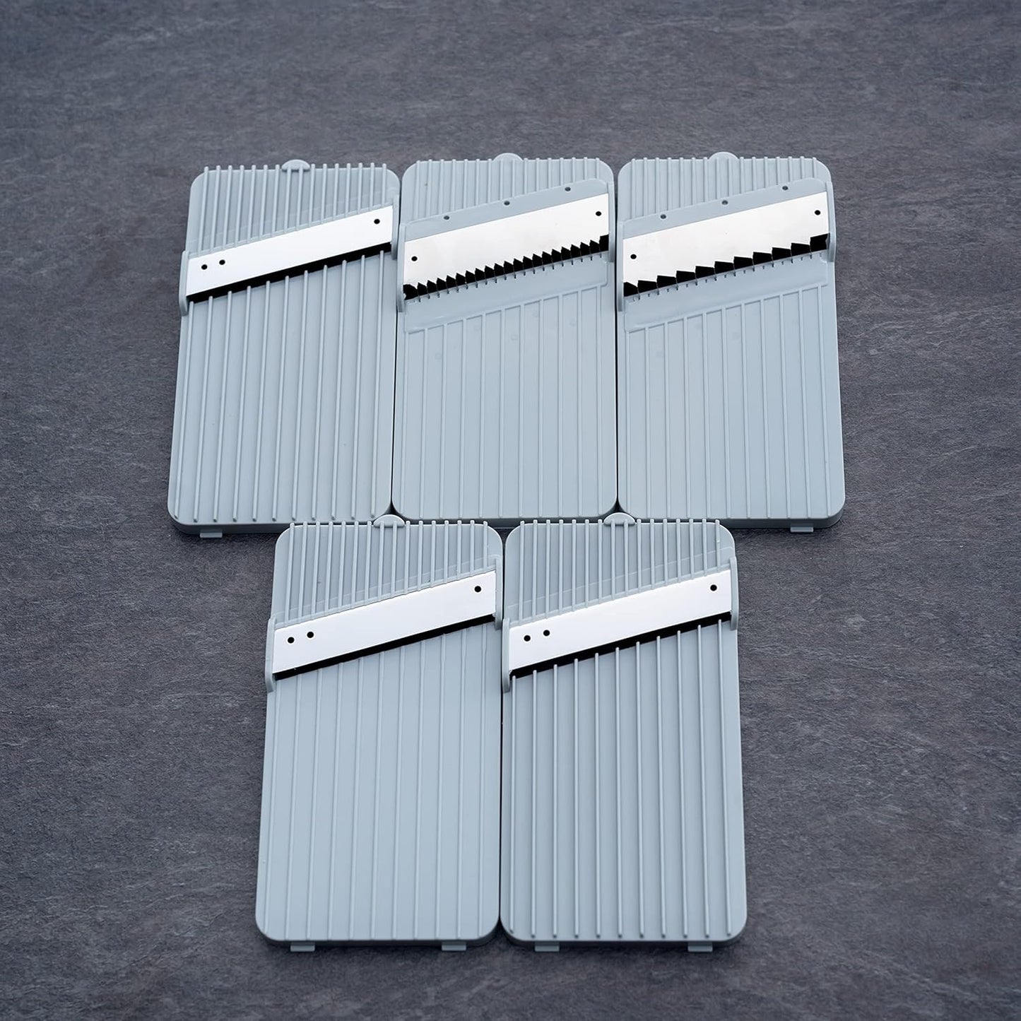 EDI Safe Mandoline Slicer - 5 Interchangeable Blades, Dishwasher Safe, Easy Set-Up - White & Mint Green