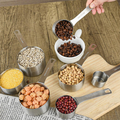 Smithcraft Measuring Cups and Spoons Set 15, Metric & US 18/8 Stainless Steel Measuring Cups and Spoons Set for Baking & Kitchen, 6 Measure Cups & 7 Spoons Leveler & Measure Equivalents for Dry&Liquid