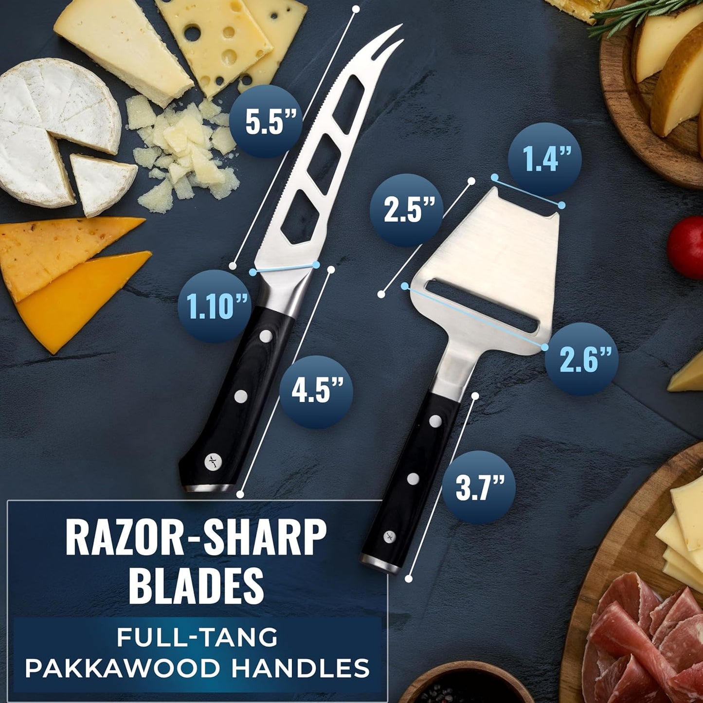 Cutluxe Cheese Knife – 5" Cheese Knife Slicer for Soft and Hard Cheese – Pronged, Serrated & Non Stick Blade – High Carbon German Steel, Full Tang & Ergonomic Handle Design – Artisan Series