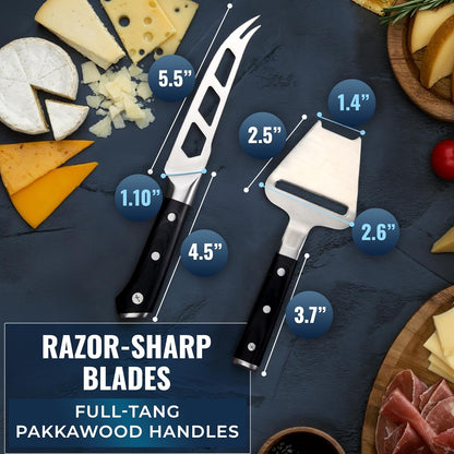 Cutluxe Cheese Knife – 5" Cheese Knife Slicer for Soft and Hard Cheese – Pronged, Serrated & Non Stick Blade – High Carbon German Steel, Full Tang & Ergonomic Handle Design – Artisan Series