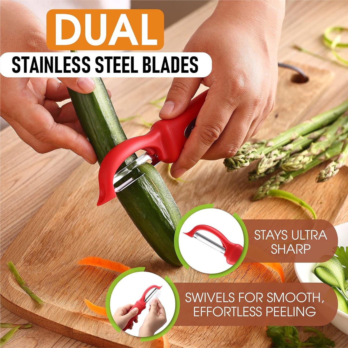 Spring Chef Premium Swivel Vegetable Peeler, Soft Grip Handle and Ultra Sharp Stainless Steel Blades - Perfect Kitchen Peeler For Veggie, Fruit, Potato, Carrot, Apple - Pink Lemonade
