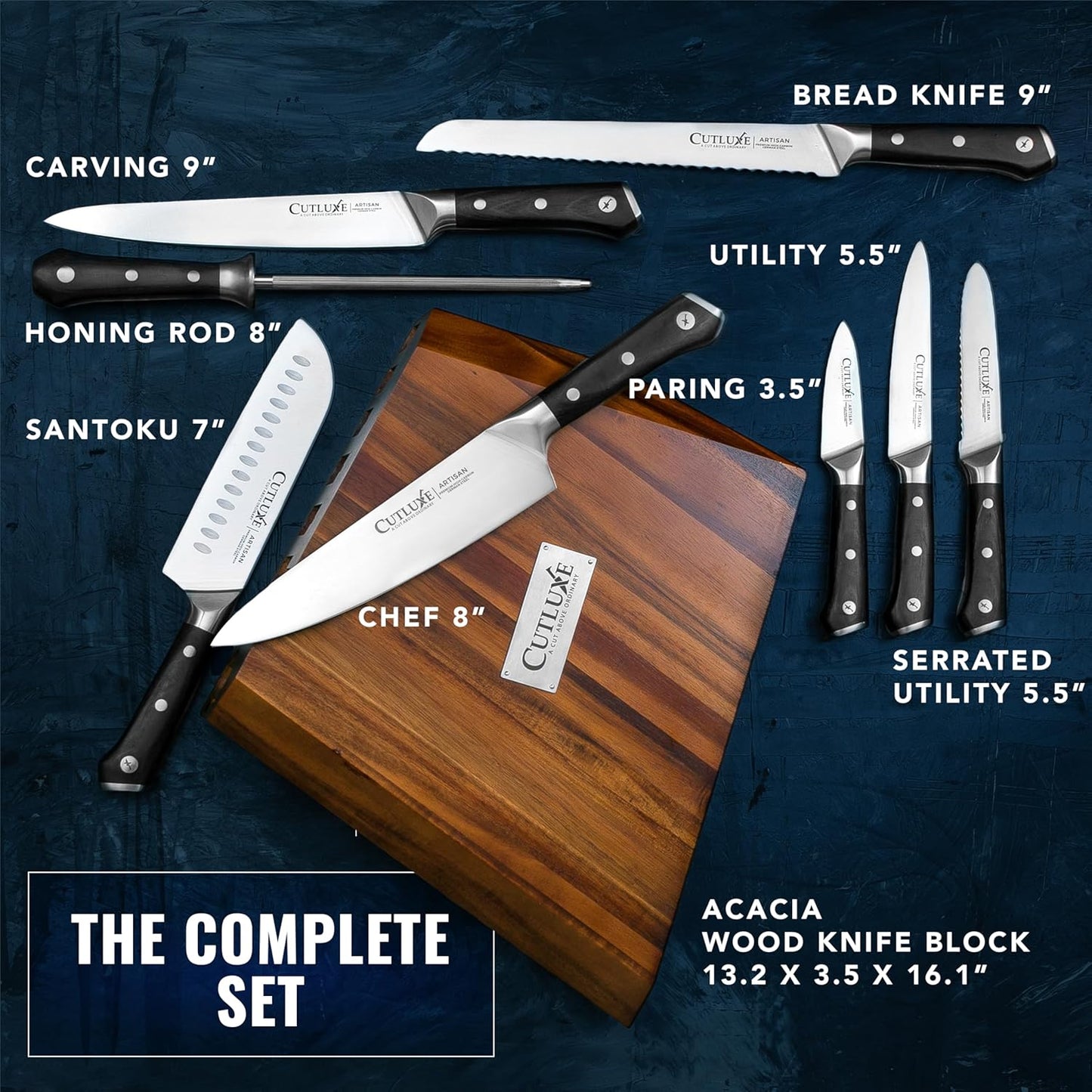 Cutluxe Kitchen Knives, 5 Pcs Chef's Knife Set – Razor Sharp German Steel, Full Tang, Ergonomic Handles – Artisan Series